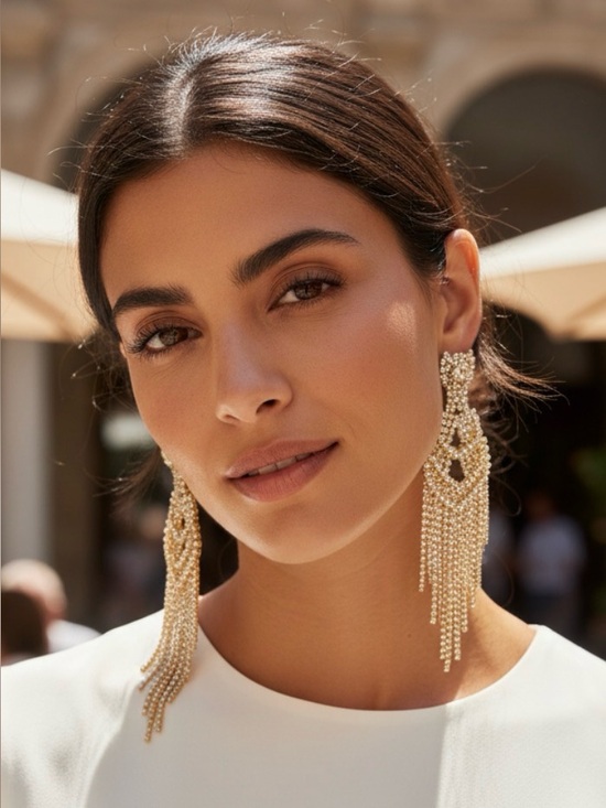 Jewelry - Gold Beaded Fringe Statement Earrings - Elegant Drop Design